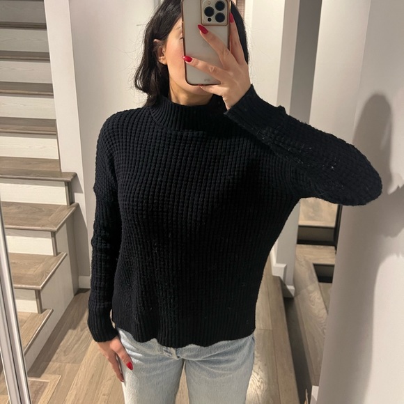 Navy waffle turtleneck sweater - Picture 5 of 5